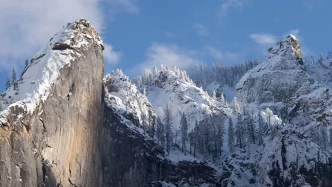 4K Time lapse of small avalanches in snowy mountains in Yosemite National Park Stock Footage