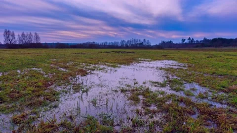 4k time lapse with spring meadow under cloudy sky. Stock Footage 155594107