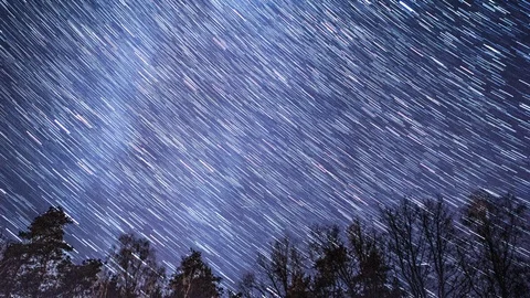 4k time lapse with star trails on night sky. Starry night sky time-lapse.  Stock Footage 99010620