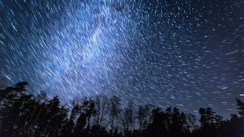 4k time lapse with star trails on night sky. Starry night sky time-lapse.  Stock Footage 99268418