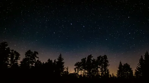 4k time lapse with starry sky and few clouds over forest. Stock Footage 154632963