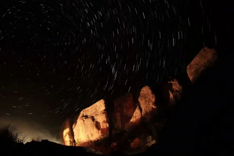 4K. Time lapse of stars behind mountain, Crimea Stock Footage 42007378