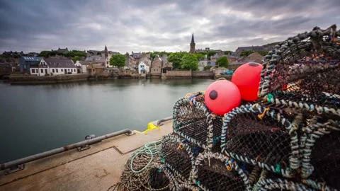 4K Time Lapse in Stromness Orkney with a View from Creels on the Pier Stock-Footage 253195517