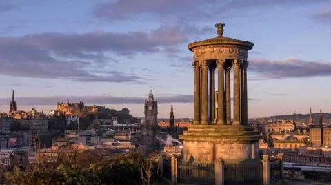 4K Time lapse of the Sunrise on the iconic Calton Hill, Edinburgh, Scotland, UK Stock Footage 62956169