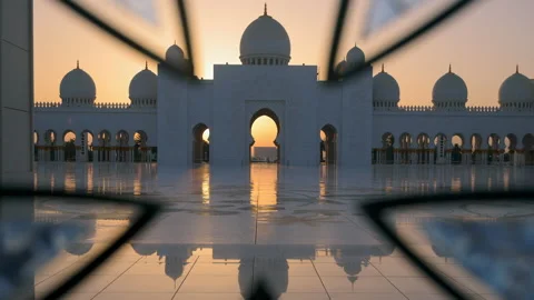 4K Time lapse sunrise inside Sheikh Zayed Grand mosque. Stock Footage 236701319