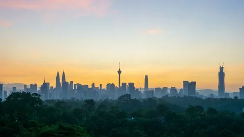 4K time lapse of sunrise over downtown Kuala Lumpur, Malaysia. Zoom In. Stock Footage 122071680