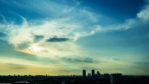 4K Time lapse sunset and beautiful twilight fluffy storm cloudy Stock Footage 96692541