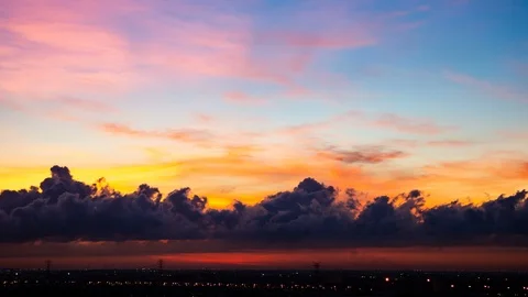 4K Time lapse sunset and cloudy blue and yellow sky smoothly flowing Stock Footage 107392000