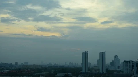 4K Time lapse sunset and cloudy blue and yellow sky smoothly flowing Stock Footage 108249107
