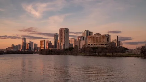 4K Time Lapse Sunset of Austin Skyline Texas Capital Stock Footage 100829204
