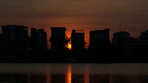4k Time lapse Sunset Building Muangthong Thani Thailand Stock Footage 74216554