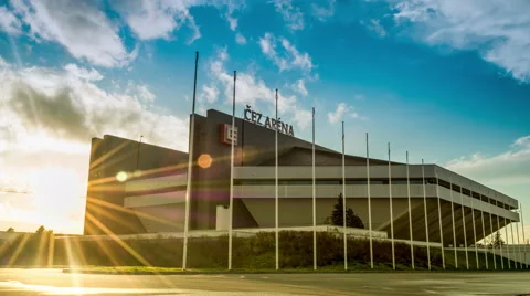 4k Time lapse sunset CEZ Arena stadium Ostrava, Czech republic Stock Footage 48929855