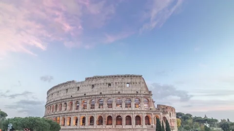 4k Time lapse of Sunset clouds over Colosseum, Rome Italy Stock Footage 221622270