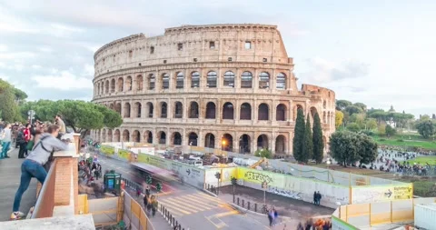 4k Time lapse of Sunset clouds over Colosseum, Rome Italy Stock Footage 222022444