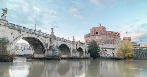 4k Time lapse of Sunset clouds over Castle Sant'Angelo, Rome, Italy Stock Footage 222440056