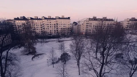 4k time lapse. Sunset day to night. Winter snowy city park. Helsinki Finland. Stock Footage 87948280