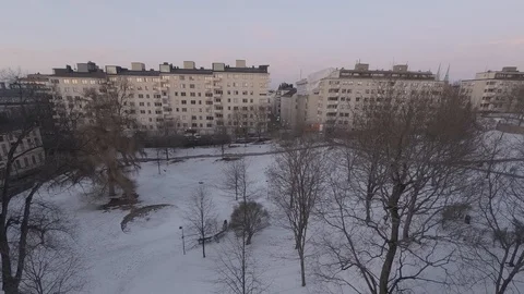 4k time lapse. Sunset day to night. Winter city park. Helsinki Finland. Flat Stock Footage 87948281