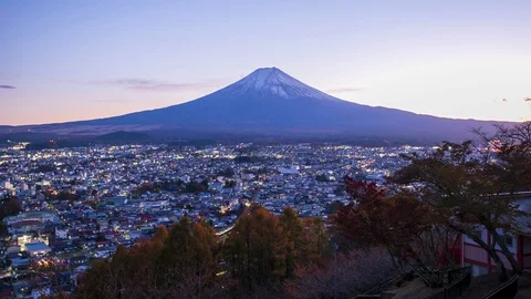 4k Time lapse Sunset of Fuji Mountain at Kawaguchiko Lake,Japan Video stock 123042781