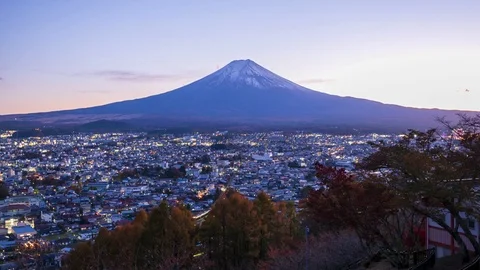 4k Time lapse Sunset of Fuji Mountain at Kawaguchiko Lake,Japan Video stock 123042888
