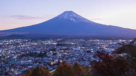 4k Time lapse Sunset of Fuji Mountain at Kawaguchiko Lake,Japan Video stock 123043063