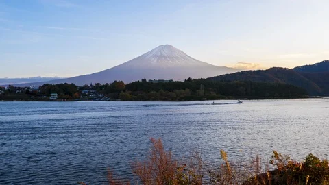 4k Time lapse Sunset of Fuji Mountain at Kawaguchiko Lake,Japan Video stock 123043280