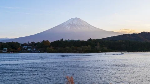 4k Time lapse Sunset of Fuji Mountain at Kawaguchiko Lake,Japan Video stock 123043688