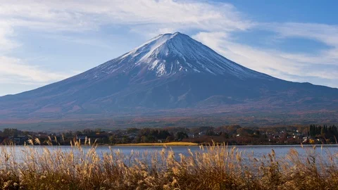 4k Time lapse Sunset of Fuji Mountain at Kawaguchiko Lake,Japan Video stock 123044269