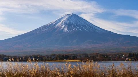 4k Time lapse Sunset of Fuji Mountain at Kawaguchiko Lake,Japan Video stock 123044473