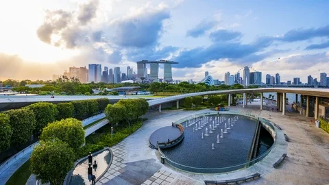 4k Time lapse Sunset of Marina Barrage at Singapore City Skyline,Singapore. Stock Footage 124885664