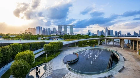 4k Time lapse Sunset of Marina Barrage at Singapore City Skyline,Singapore. Stock Footage 124885700