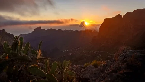 4K Time Lapse Sunset Mountains Cactus Clouds Video stock 73498483