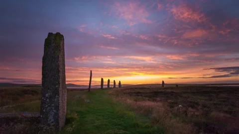 4K Time Lapse of a  Sunset Red Sky at the Ring of Brodgar in Orkney Stock-Footage 256099195