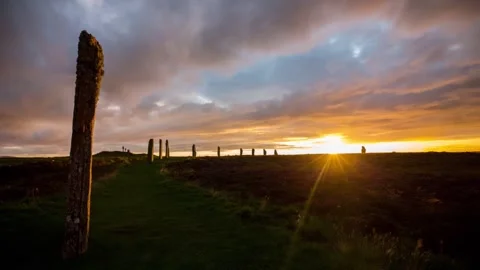 4K Time Lapse of Sunset from the Ring of Brodgar in Orkney Stock Footage 253194957