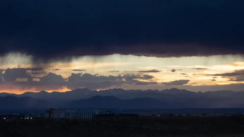 4K time lapse of sunset summer rain over the Denver Rocky Mountains Front Range Stock Footage 201643344