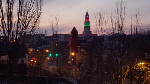 4K Time lapse of sunset traffic and the Washington Masonic Memorial in Virginia Stock Footage 168152191