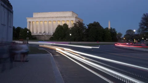 4K Time lapse of sunset traffic at the Lincoln Memorial in Washington D.C. Stock Footage 237370685