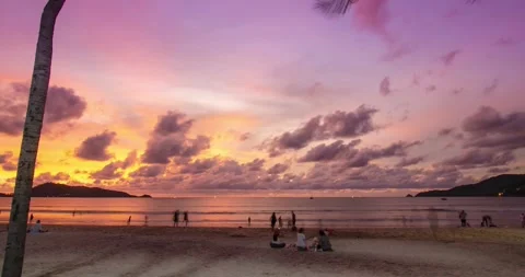 4K Time lapse of sunset at tropical sea beach landscape light of nature cloud Stock Footage 217650568