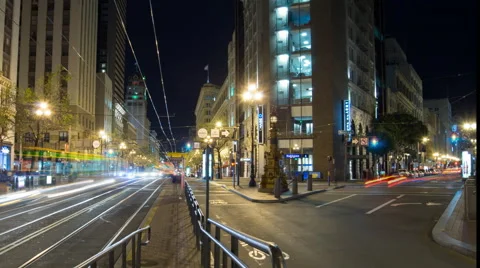 4k time lapse taken looking down Market street in San Francisco at night 2 Stock Footage 46679120