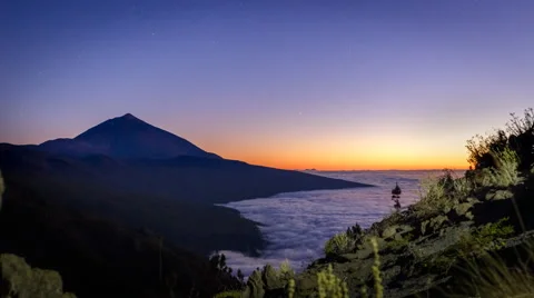 4K Time Lapse Teide Sunset Stars Night Clouds Tenerife Stock Footage 66785984