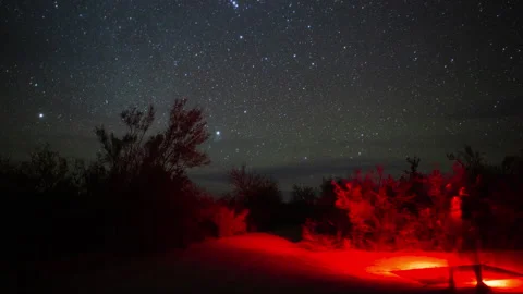 4K Time lapse of a tent being set up on a starry night in Big Bend National Park Stock Footage 168498504