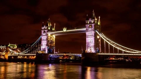 4K Time-lapse Tower Bridge by Night from London Riverside Christmas Stock Footage 74123964
