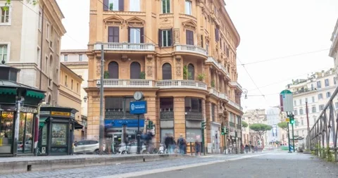 4k Time-lapse traffic and people walking around Piazza Argentina in Rome Italy. Stock Footage 241611992