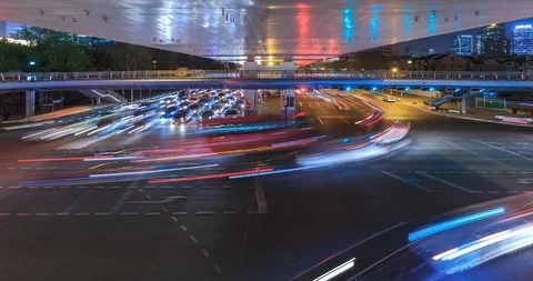 4K Time lapse - Traffic at crossroads in Shanghai China Stock Footage 110981280