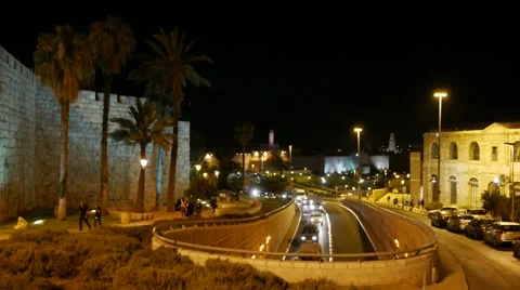 4K Time Lapse of Traffic Passing Jaffa Gate in Jerusalem Stock Footage 52361346
