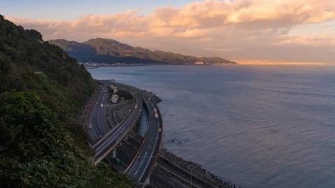 4K Time lapse traffic of Tomei expressway in Shizuoka, Japan Stock Footage 123378430