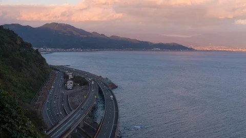4K Time lapse traffic of Tomei expressway in Shizuoka, Japan Stock Footage 123379057
