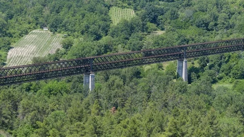 4K Time lapse Train Crossing Old Metal Iron Bridge Video stock 100861579