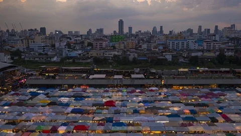 4K Time lapse of Train Night Market in Bangkok Stock Footage 123303142
