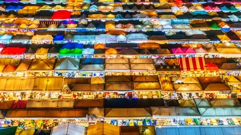 4k Time lapse Train Night Market Ratchada in Bangkok, Thailand. Stock Footage 124183780