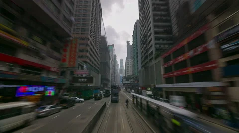 4k time lapse of tram traffic line road in hong kong china Stock Footage 46546685